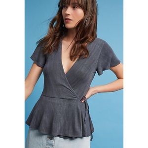 Anthropologie Eri + Ali Grey Wrap Top Size M
